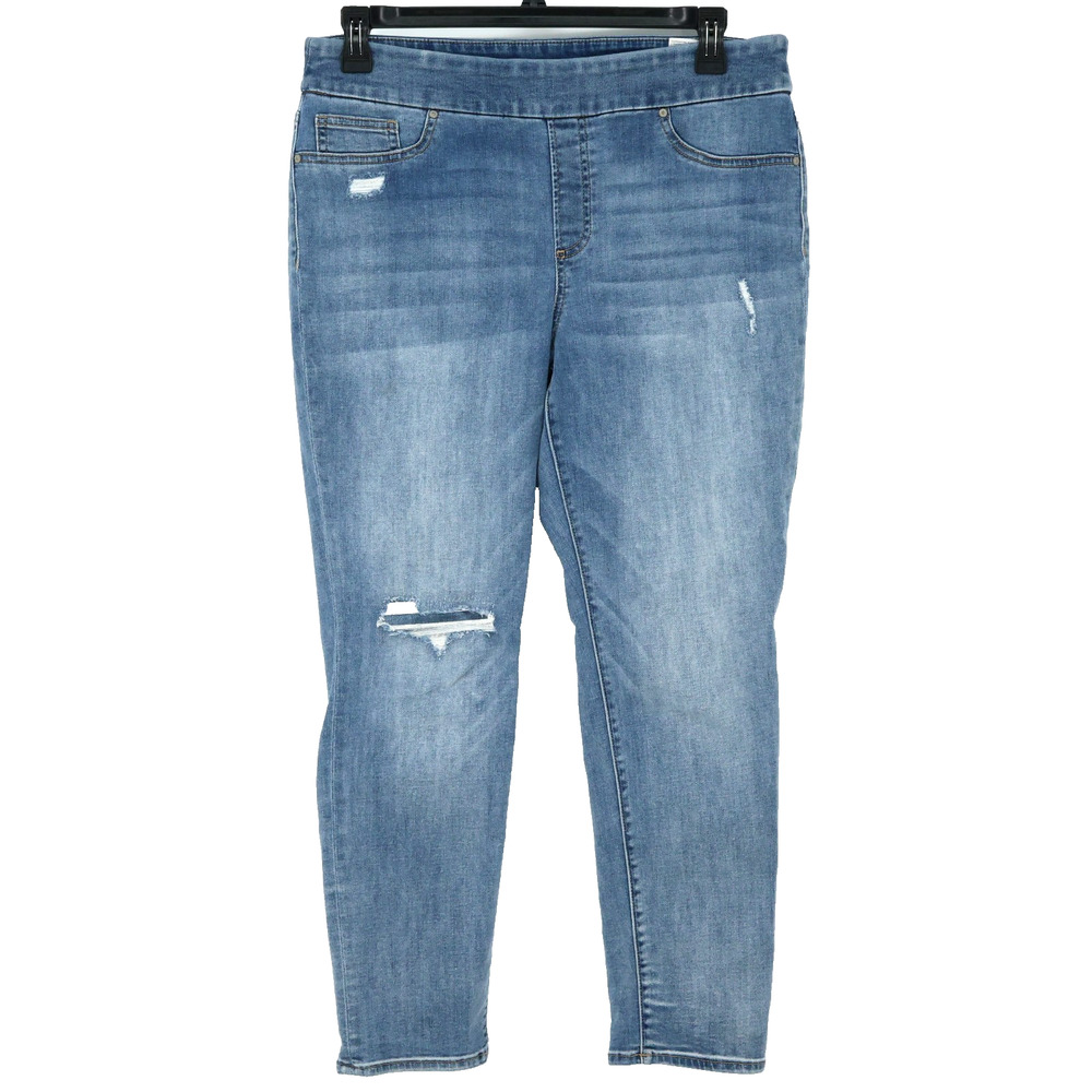 Chicos Jegging Jeans Petites 12P Blue Stretch Cotton Denim Pull On Distressed